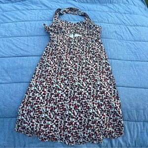 Forever 21 Love 21 Dark Cherry Print Halter Dress with Abdomen Cut Out Size L